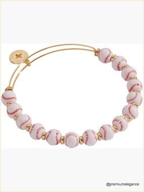 Expandable Gold-Tone Bangle Bracelet Baseball Design